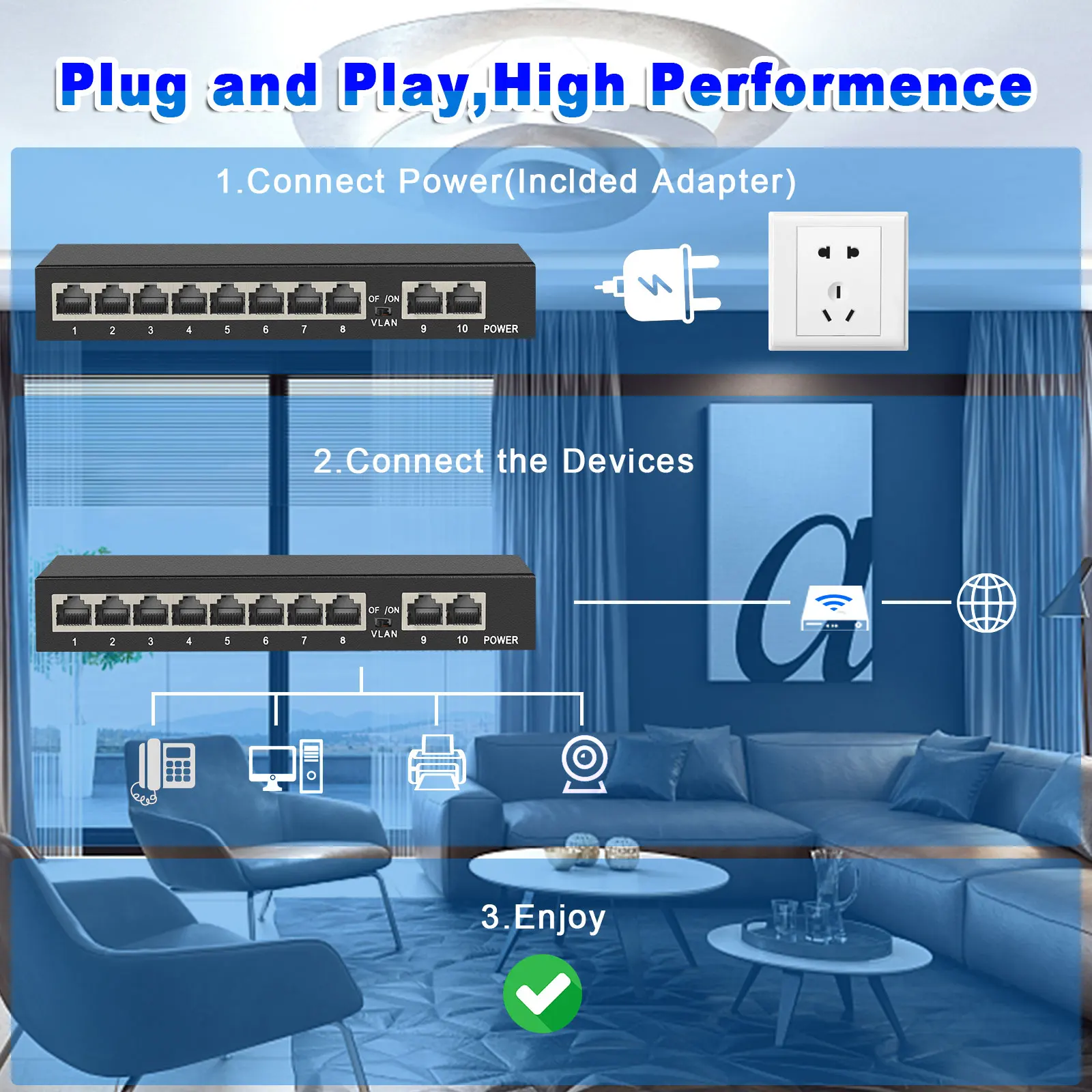 Portas Switch Ethernet Rápido 1000mbps Switch de Rede para Câmera ip Vigilância Voip Telefone Aplicativo sem Fio 10 - Imagem 6