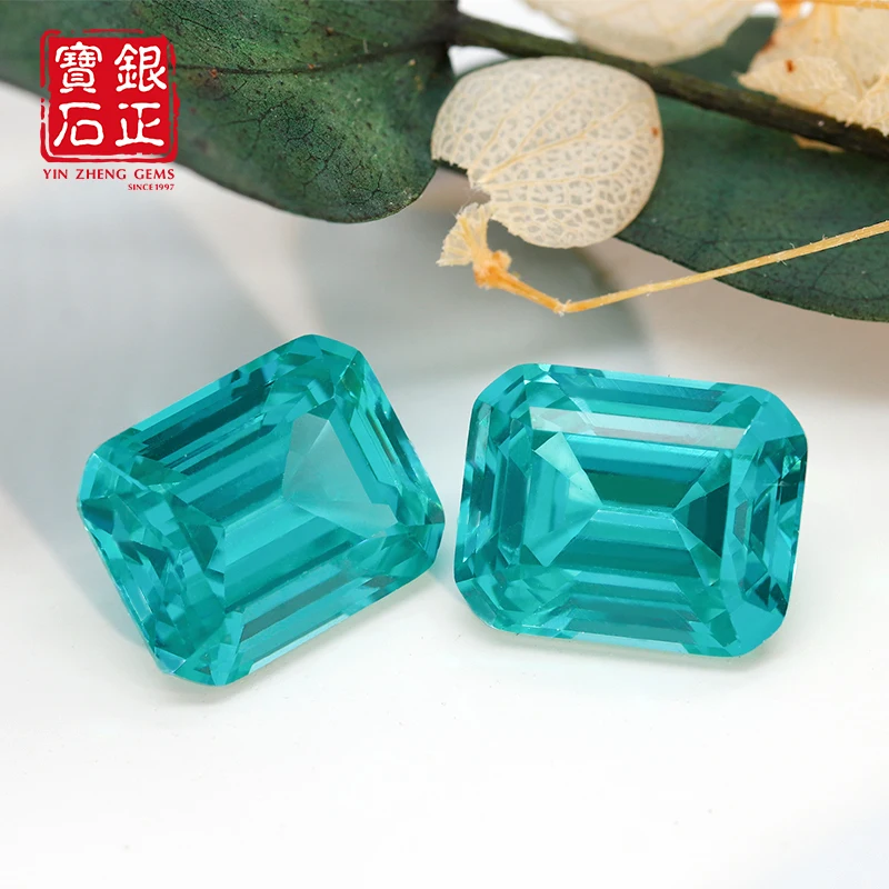 YinZheng Flame Melted Paraiba Stone Emerald Cut Paraiba Can Be Provide GRC Or AGL Certifacate Synthetic Cultivate