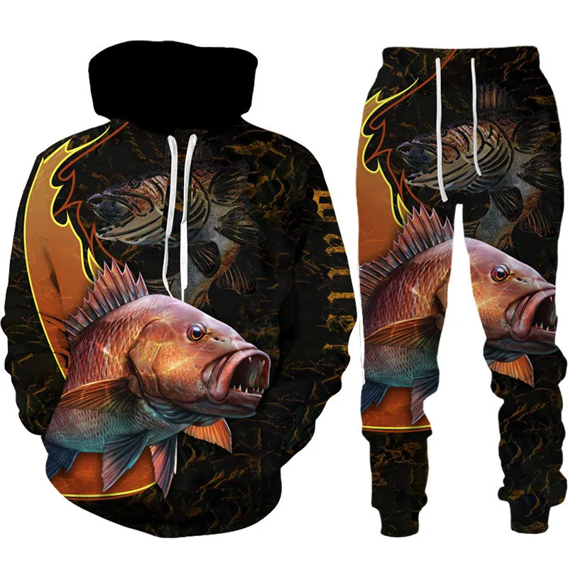 Men's Autumn 3D Printed Hoodie Pant Sets Casual Sweatshirts Sweatpants