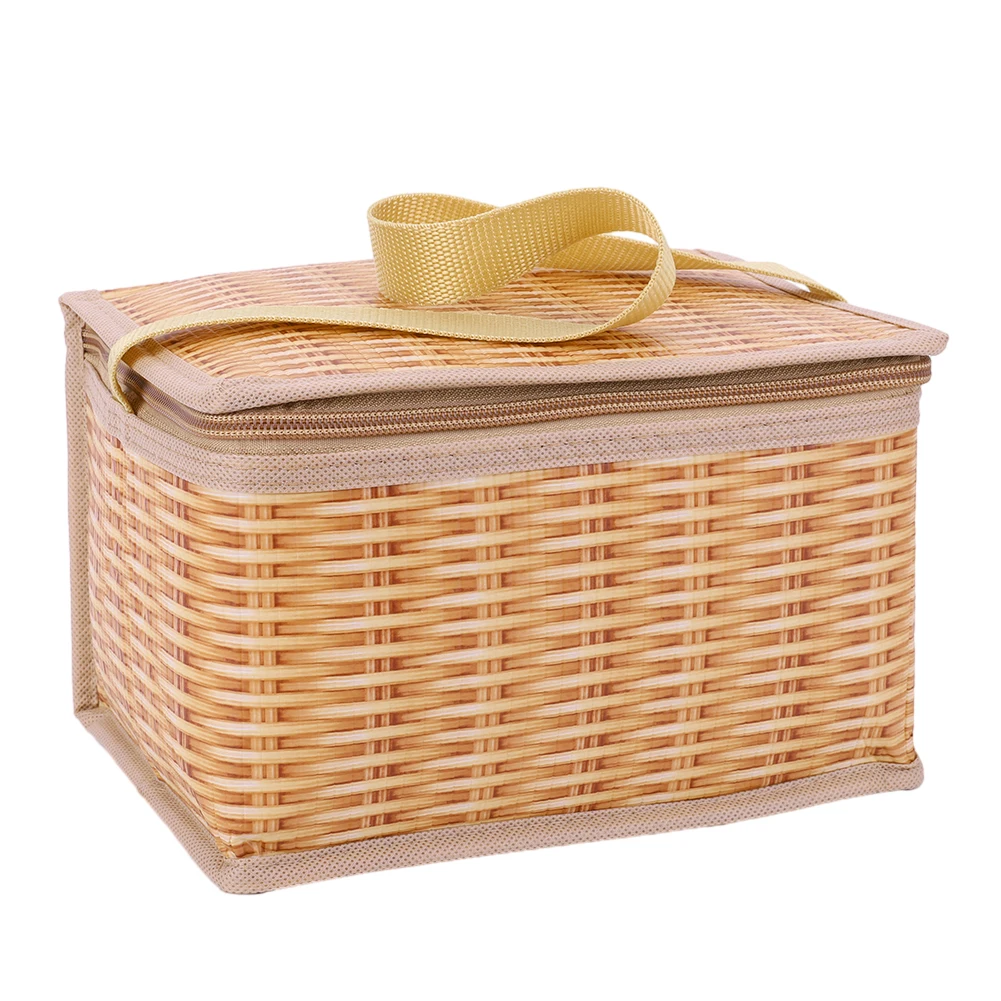 Outdoor Wicker Rattan Picnic Bag Waterproof Tableware Camping Picnic Baskets