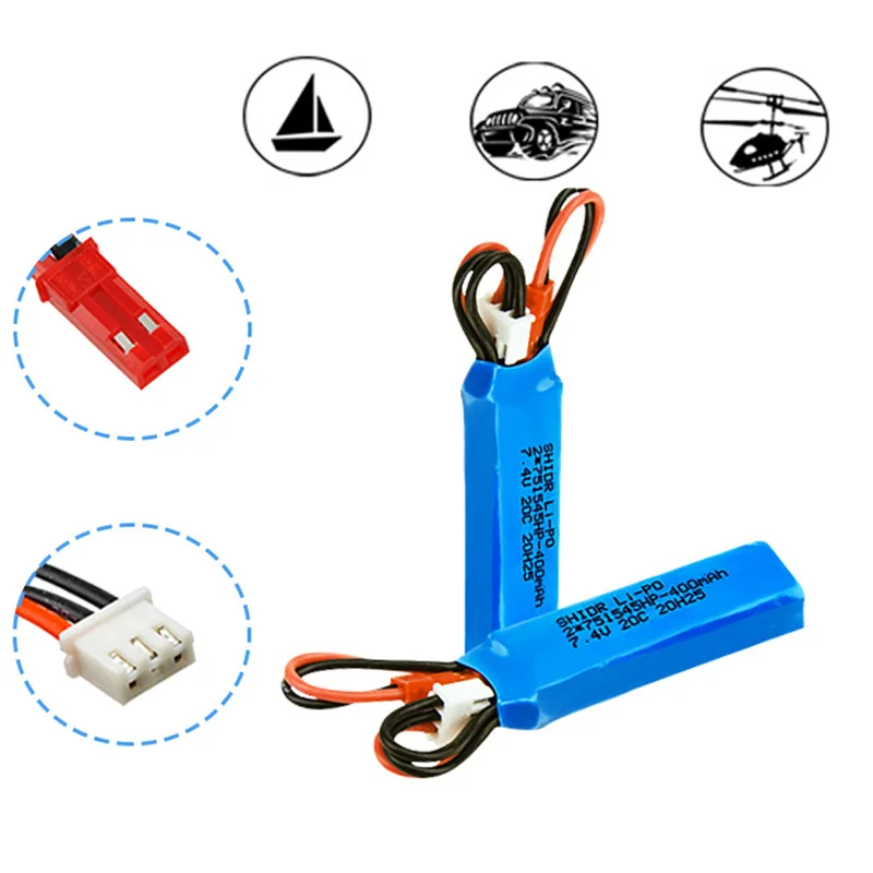 2S 7.4V 400mah Lipo Battery+Charger For P929 P939 K969 K979 K989 1/28 RC Remote Control Car Spare Parts JST Plug 7.4V Battery 4
