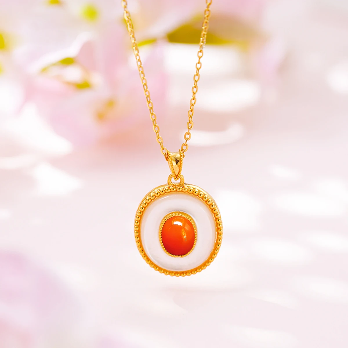 

Szjinao 100% 18k Gold Necklace Women Dubai Red Agate Natural Stone With Certificate AU750 Pure Original Gold Jewelry Gift Female