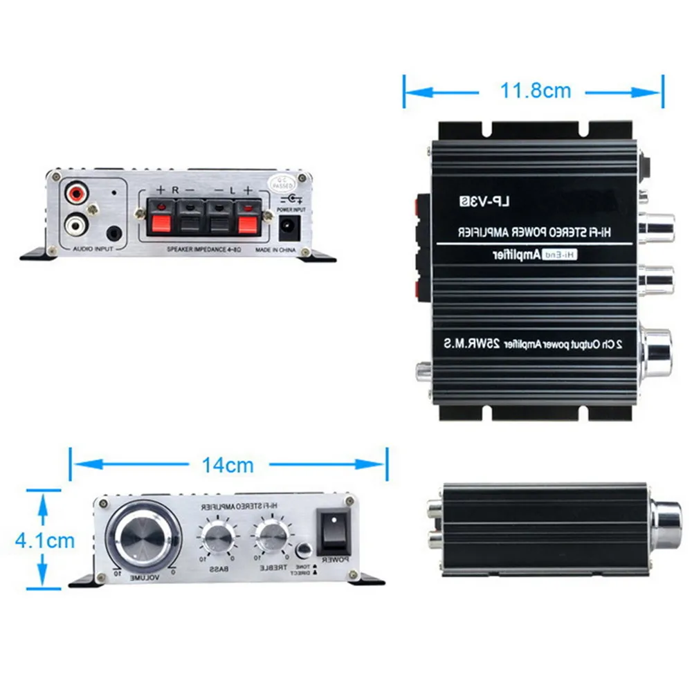 PolarLander Black Car Audio Speaker Digital MP3 12V Mini Hi-Fi Songs Track LP-V3 Amplifier Stereo Connection 700W Power 3.5mm