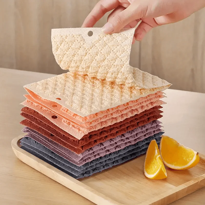 10pcs Bamboo Fiber Cleaning Cloths Kitchen Reusable And Washable Wet And Dry Strong Water Absorption Bubble Dishcloth For Clean