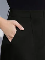 Black Women's Oversized Woven Solid Color Casual Shorts Comfortable Loose Fit High Waist Knee-Length Summer Fashion Black - Image 4