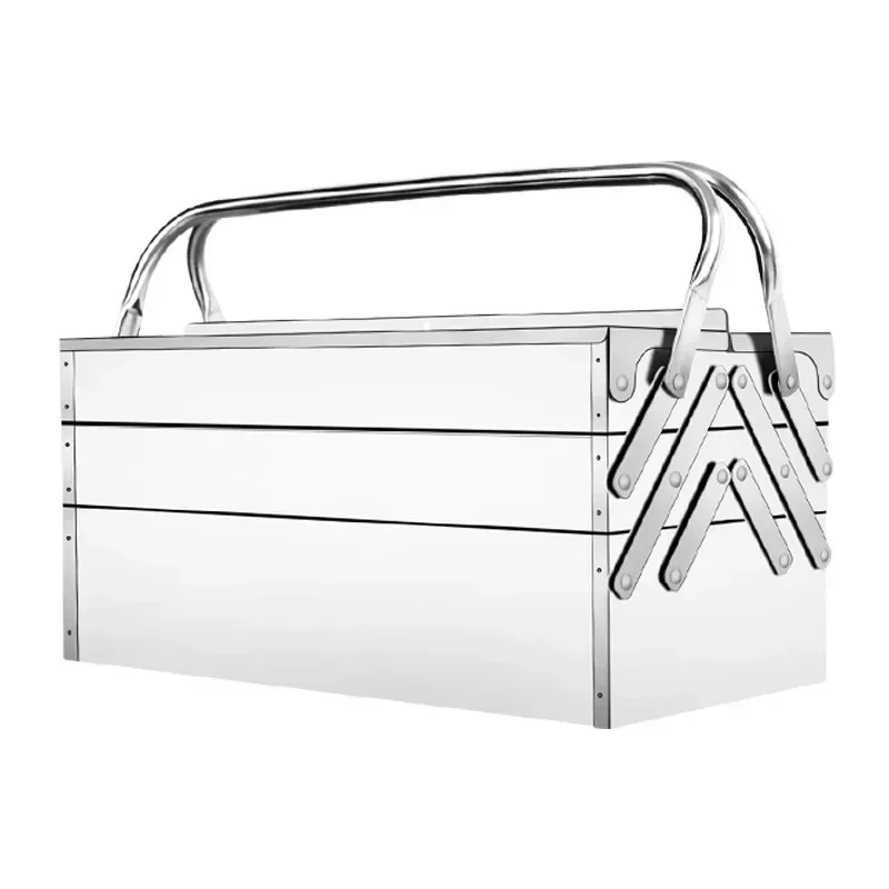 Stainless Steel Tool Box Household Tools Storage Box Car Storage Auto Repair Folding Box Portable Carrying Case 42x20.5x21cm 2