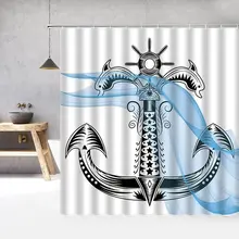 

Nautical Shower Curtain Vintage Fishing Lures Anchor Style Pattern Waterproof Polyester Bath Curtains Bathroom Home Deco Screens