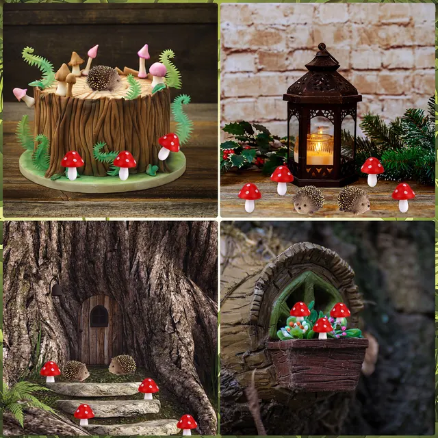 3/5/8Db Gyanta Sündisznók És Gomba Miniatűr Tündér Kültéri Állatok Figurák Növényi Edényekhez Bonsai Kézműves Dekoráció Kerti Készletek - Image 6