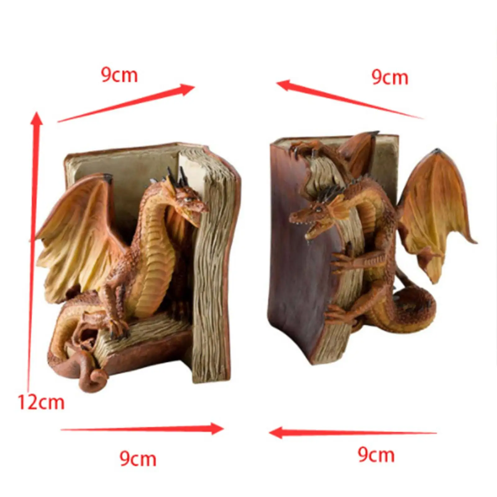 2 Pieces Dragon Decorative Bookends Book Stopper Artwork Heavy Duty Gifts Resin Ornament Shelf Decor Dragon Figurine for Home