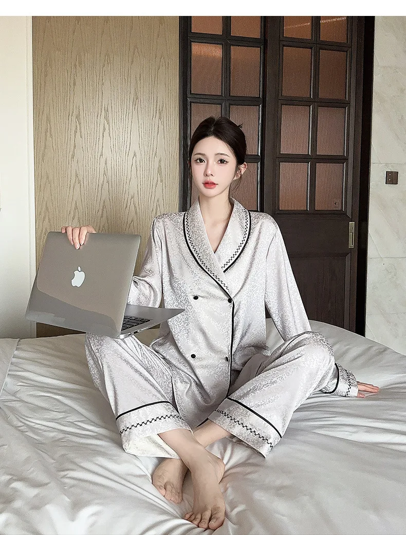 Mode frauen Pyjamas Set High-End-Revers Hemd Hose Anzug Casual Herbst Winter Hause Kleidung Damen Nachtwäsche Pijama Mujer – Detail 7