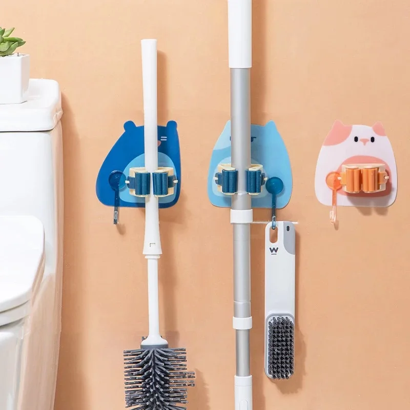 

Wall Mount No Punch Mop Clip Storage rack No Punch Mop Clip Cute Cartoon Seamless Mop Chuck Mop Organizer Holder Rack