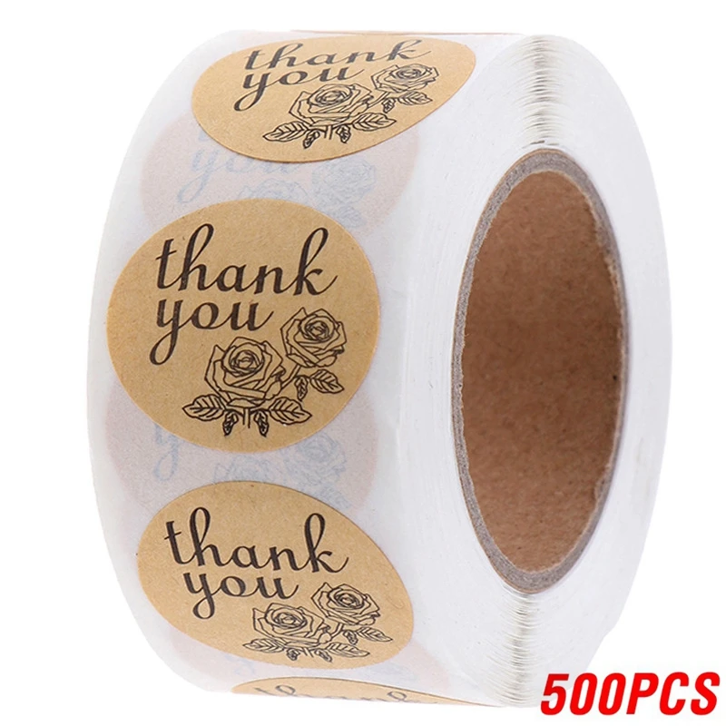 1in Natural Kraft thank you Stickers Heart shape seal labels 50-500pcs stickers scrapbooking for Package stationery sticker 