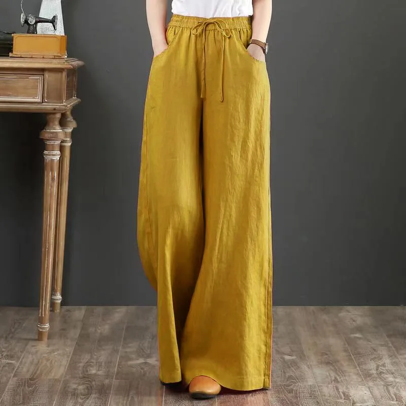 Color Solid Japan Style Cotton Linen Pants Women Loose Casual Long Bloomers Elegant Spring Autumn Meditation Oversized Trouser