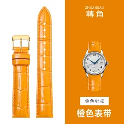 Luxurious Glossy Genuine Leather Watchband - Premium Top Layer Cowhide Strap - 18mm (Orange - gold)