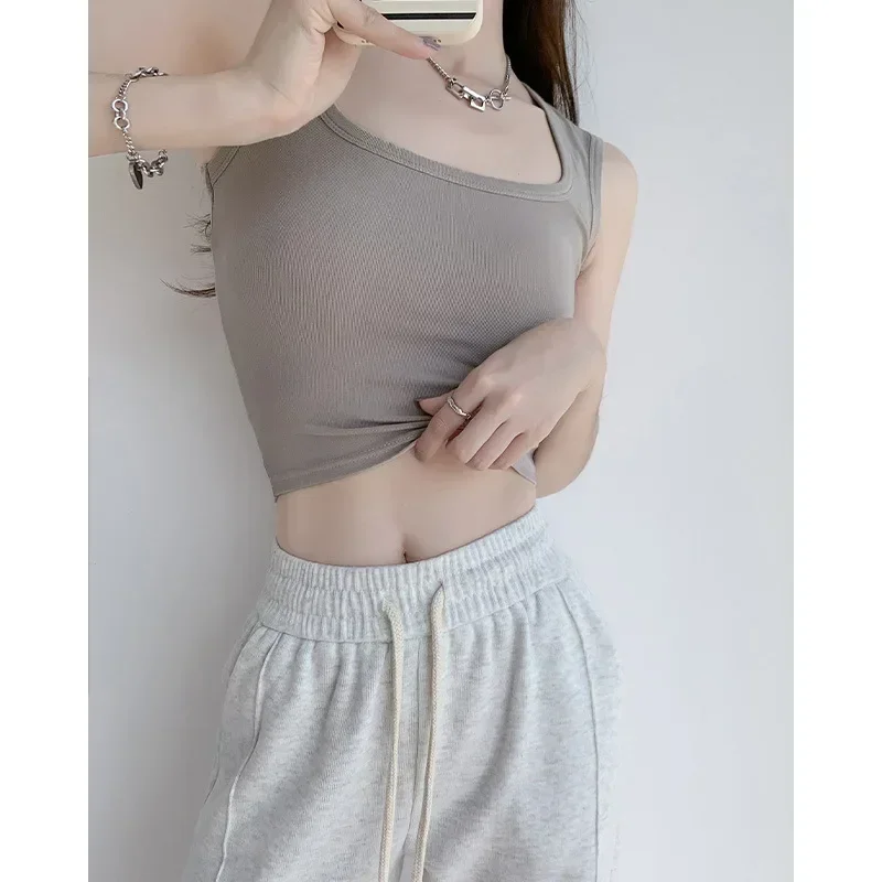 

Wind Big Summer sleeveless t-shirt slim base short-style base white jacket pure U necktie vest women build black