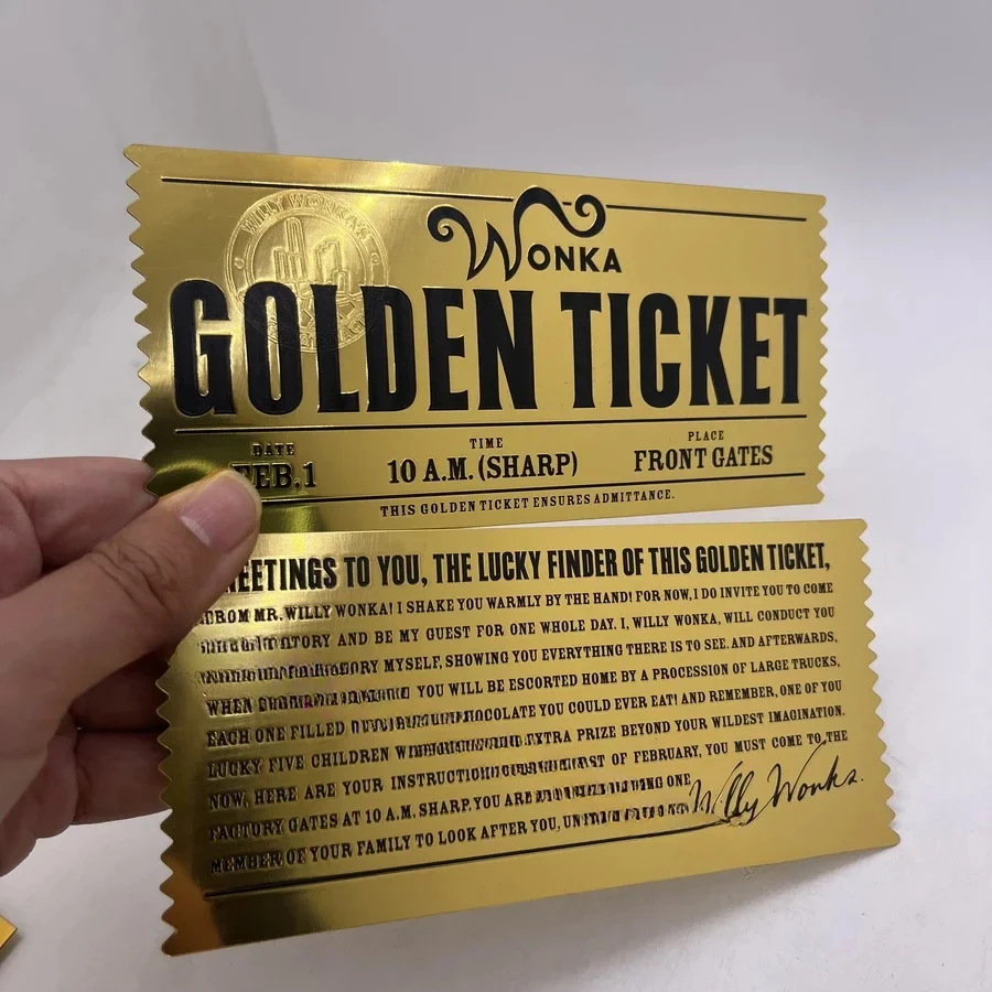 Wonka Golden Ticket Gold Plated Luck Gold Ticket Chocolate Factory Card for Collection