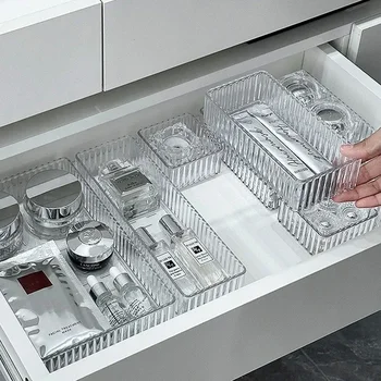 Organizer per cassetti da scrivania illimitati Set Organizer per il trucco da bagno in plastica trasparente contenitori per contenitori trasparenti Gadget da cucina