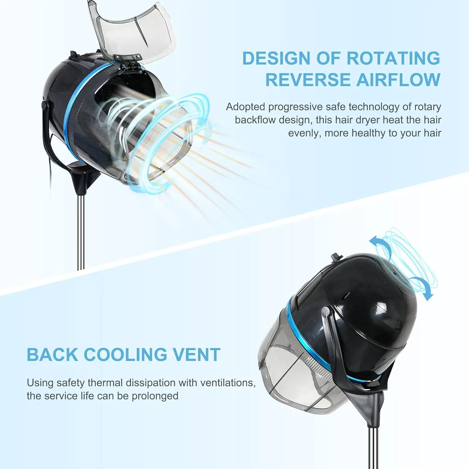 Microdermabrasion Professional Hooded Floor Hair Dryer Adjustable Bonnet Hair Dryer Stand Up with Timer and Rolling Wheels for B 6