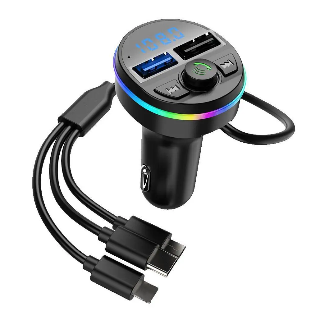 

2 Ports USB Fast Car Phone Charger 3.1A with Voltage Display Car Three In One USB Retractable Charging Cable