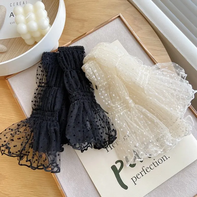 Fingerless Gloves Summer Long Cute Dot Lace Mesh Fingerless Gloves Sun Protection Arm Sleeve Sunscreen Thin Cycling Black Sexy Accessories fingerless gloves,sunscreen gloves,arm sleeves