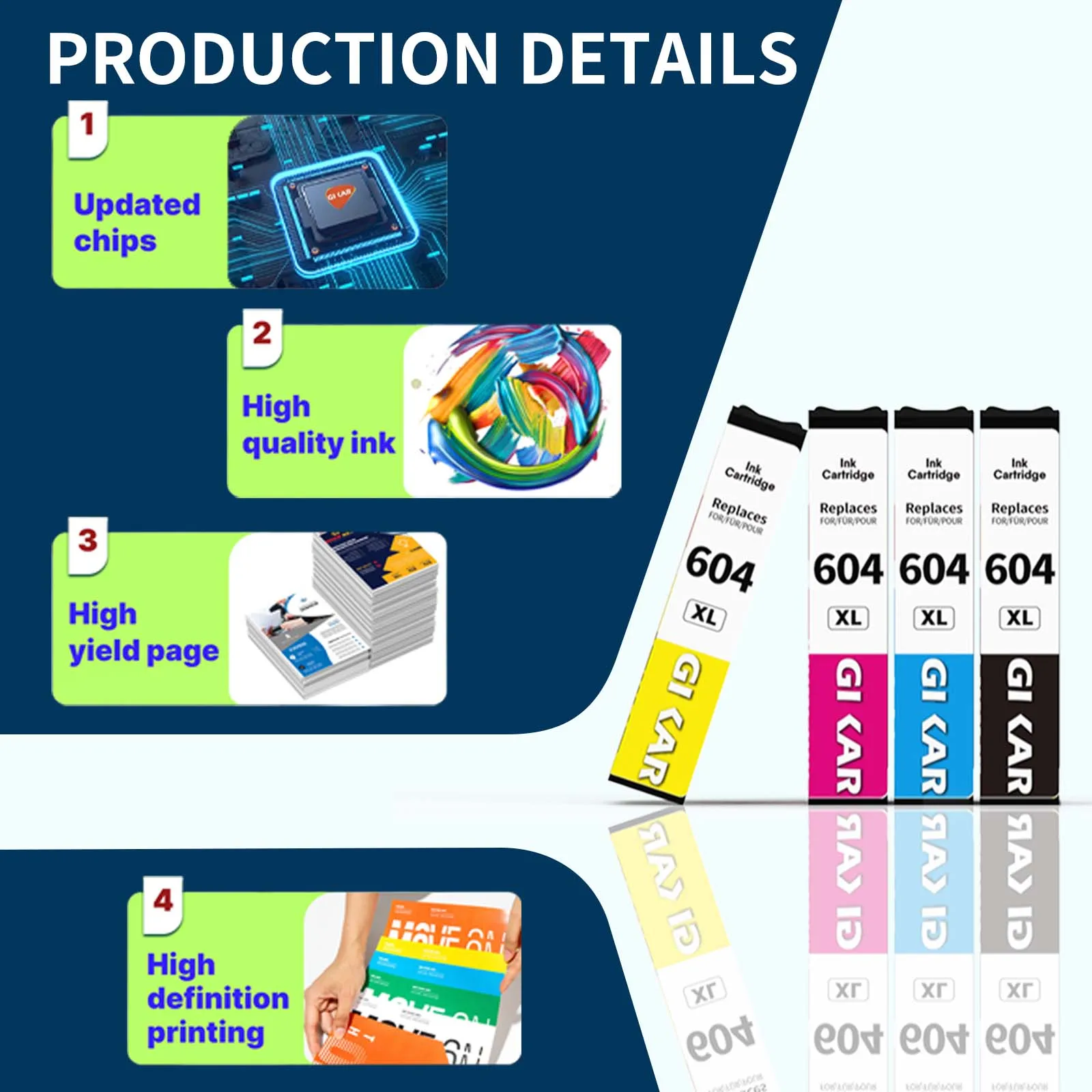 GIKAR Compatible T604XL 604 Ink Cartridge for Epson XP-2200 2205 3200 3205 4200 4205 WF-2910 2935 2930 2950  Printer 2 Sets