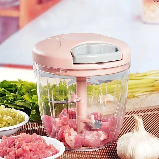 500/900ML Manual Pull Food Chopper,Hand Pull String Garlic Chopper for Kitchen,Small Food Processor with Stainless Steel Blades 1