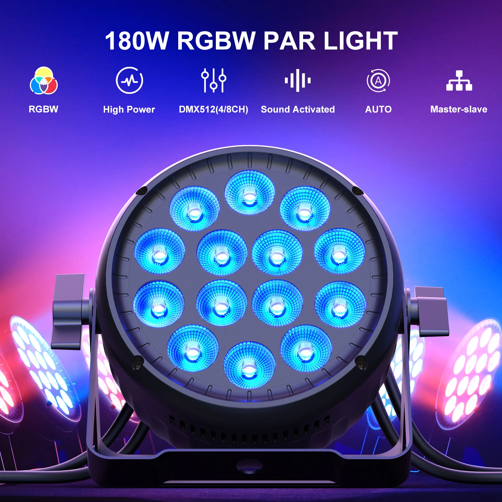 U'King 4Pcs 180W 14LED RGBW Par Lights Stage Light DMX512(4/8CH) Sound Activated DJ Lights For Party Concert Church Wedding 2
