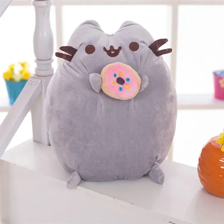 Pusheen Anime Stuffed Toy para crianças e adultos, boneca fofa macia, gato dos desenhos animados com comida, travesseiro, decoração de sofá, presentes, 24cm