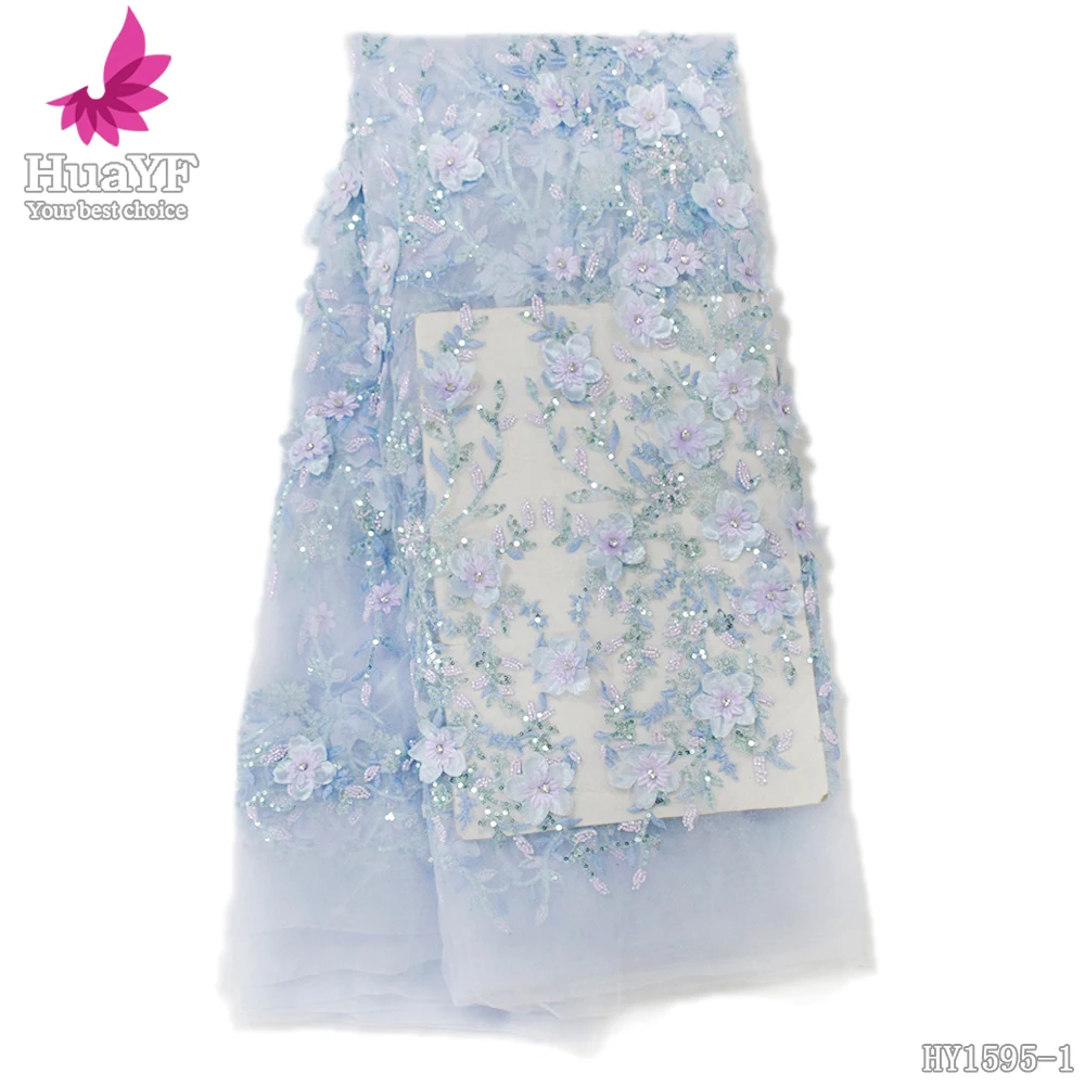 

1 ярд, высокое качество, 3D шифоновые бусины, вышивка, кружевная ткань, блестки, «сделай сам», материал одежды HY1595