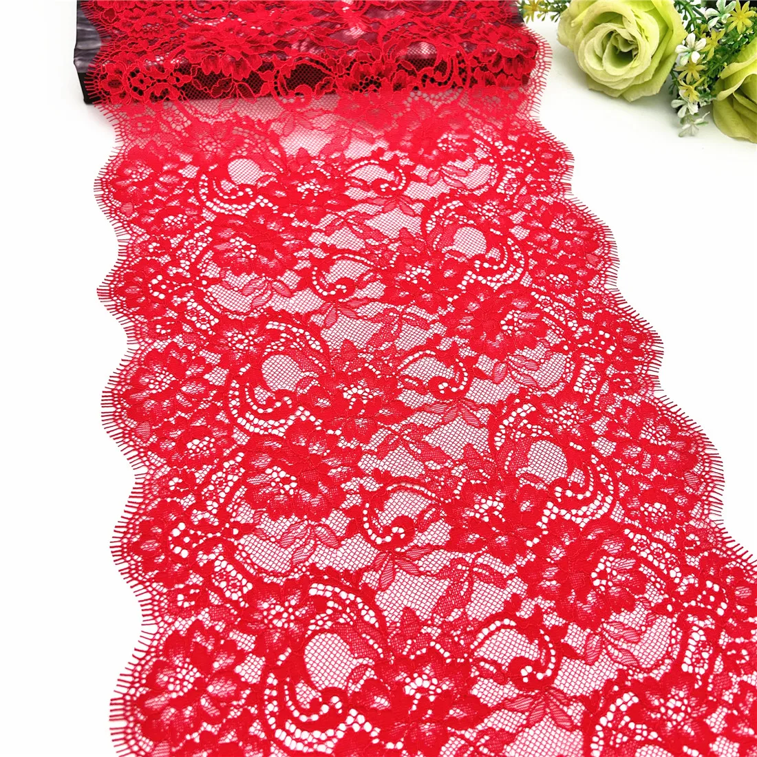 3y/Lot Width 9 3/4 Inch (25cm) No-Elastic Pink Red Eyelash Lace Trim 1