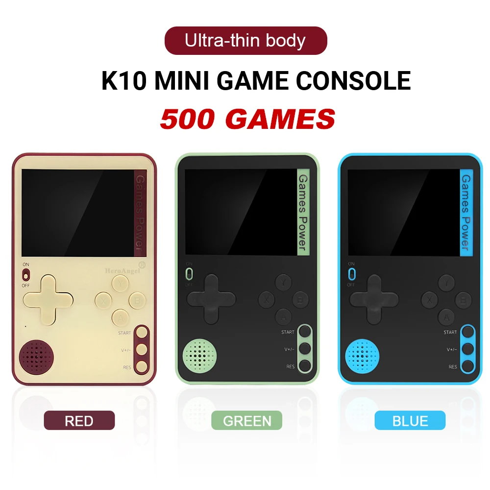 K10 Ultra-thin Handheld Game Console 2.4inch Color Screen Handheld Game Console with 500 Retro Games 400mAh Rechargeable Battery