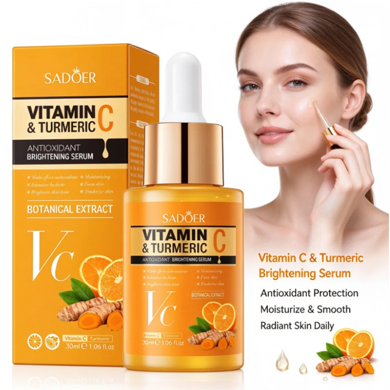 SADOER Vitamin C Turmeric Facial Serum Brighten Skin Tone Hydrating Nourish Improve Dry Skin Smooth Firm Face Essence Skin Care