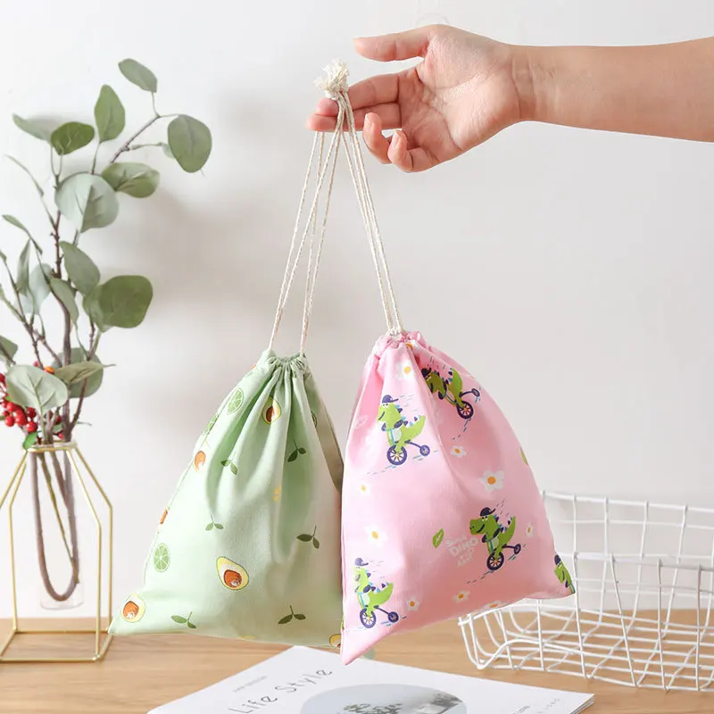 Cute Cotton Travel Storage Bag Drawstring Bag Dustproof Clothes Socks Cosmetic Packaging Organizer Drawstring Pocket