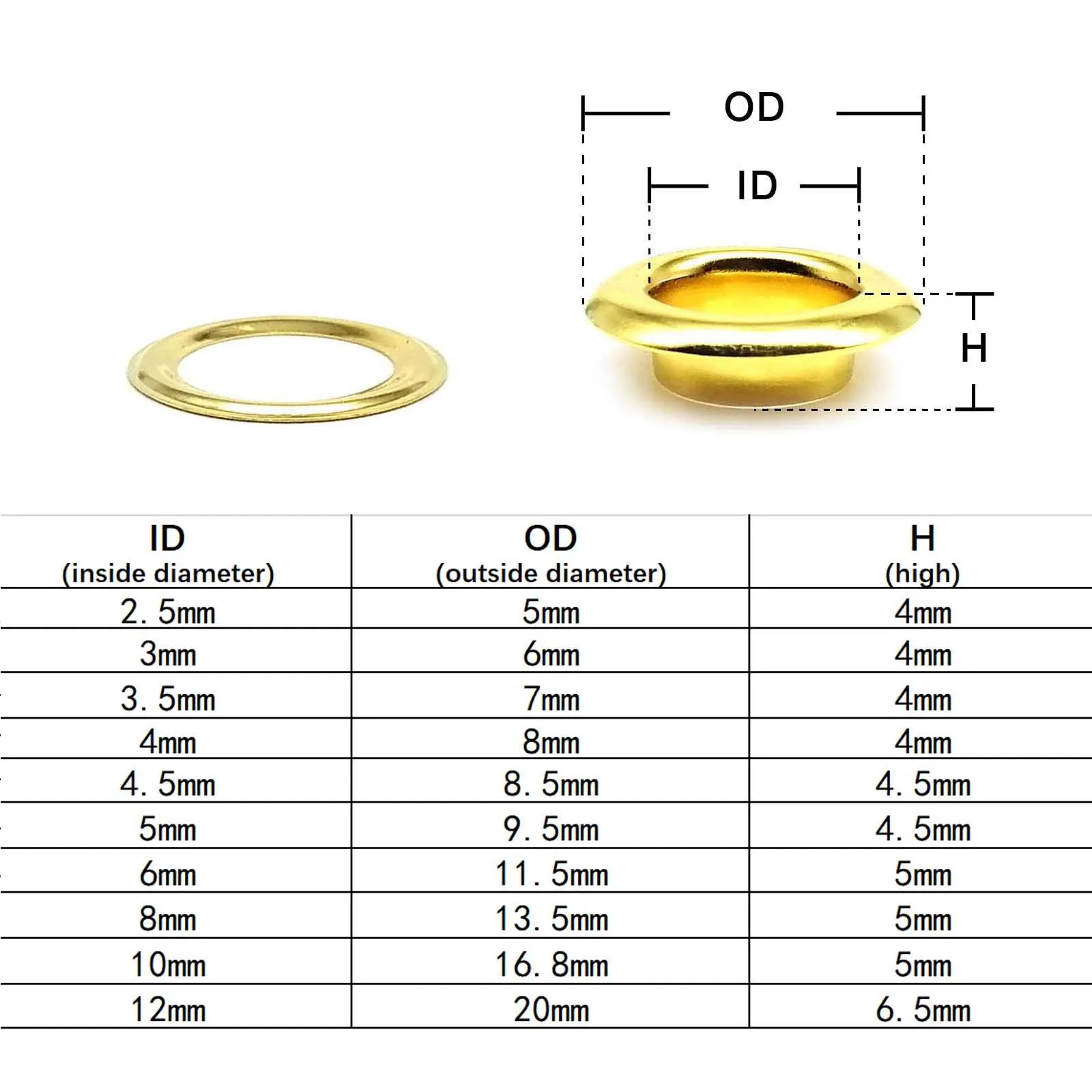 Eyelet Grommet Ring 100sets 2.5mm-12mm Golden Eyelet With Washer Grommet Ring Air Hole Rivet for Leather Bag-Clothes
