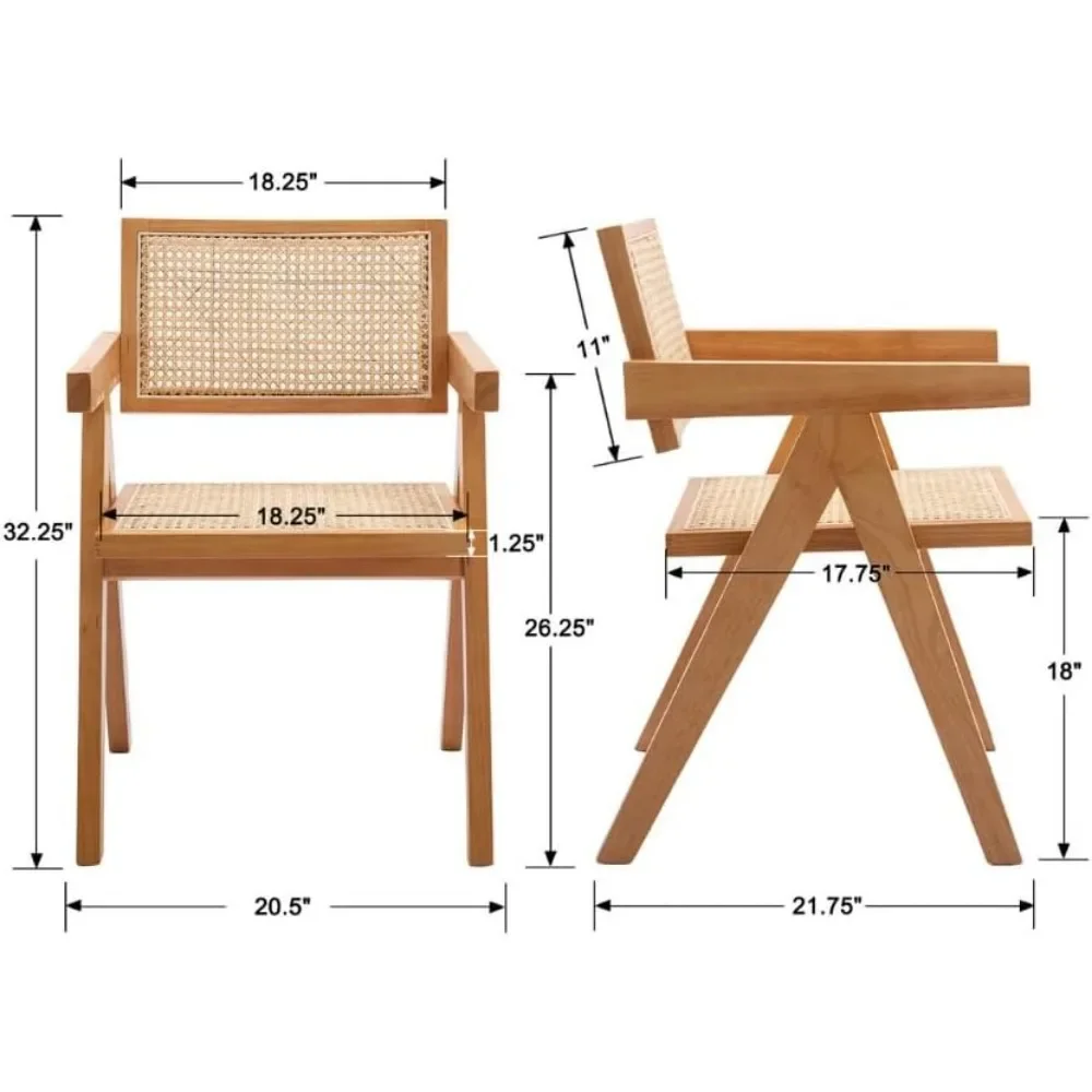Rattan Dining Chairs, Modern Mid Century Wicker Armchair Comfy Side Chair Solid Wood Boho Kitchen Chairs