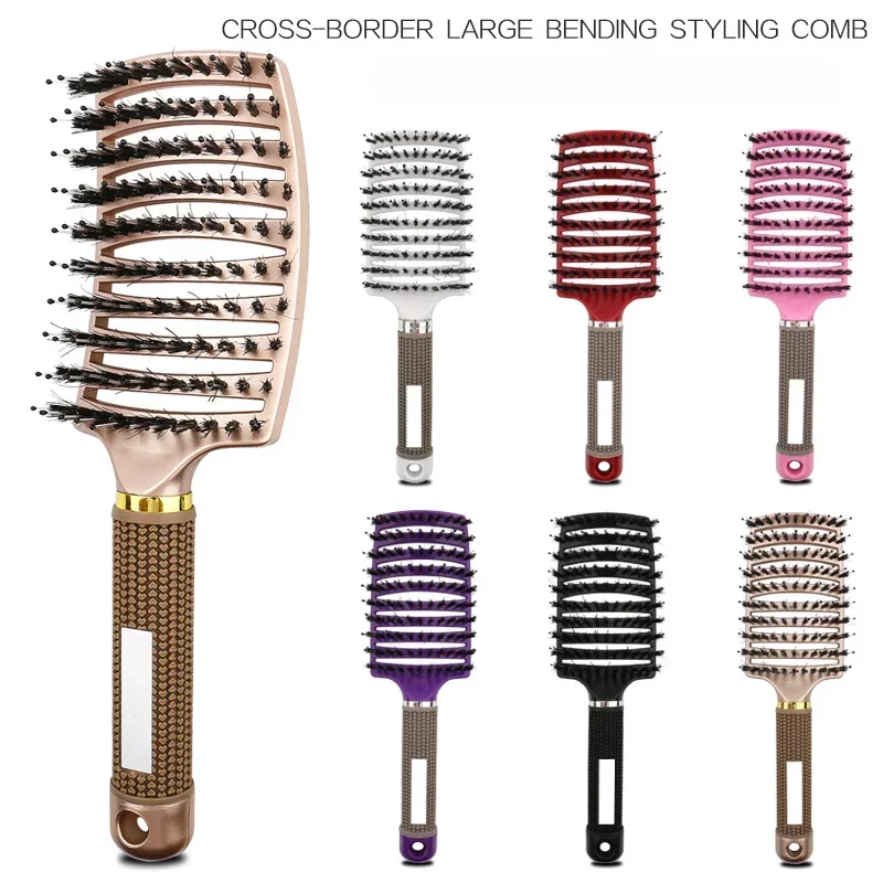 Curly Hair Detangling Brush with Scalp Massaging Bristles - Fluffy Salon Styling Tool