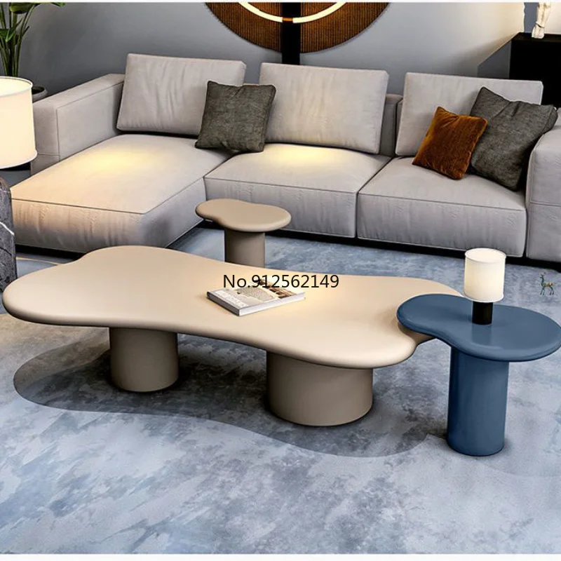 

Nordic modern minimalist special-shaped cloud coffee table living room wabi-sabi style solid wood irregular white side table