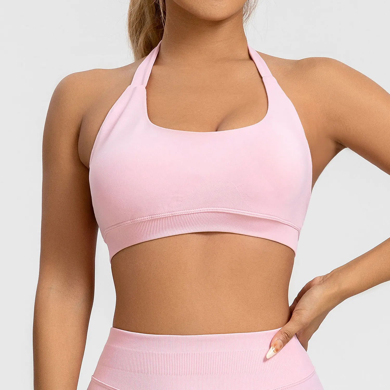 Seamless Halter Sports Bra Push-Up Yoga Gym Top 1