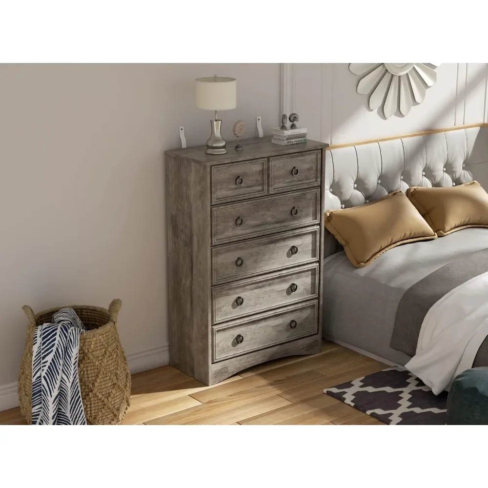 Modern 6 Drawer Dresser, Dressers for Bedroom, Tall Chest of Drawers Closet Organizers & Storage Clothes - Easy Pull Handle 6