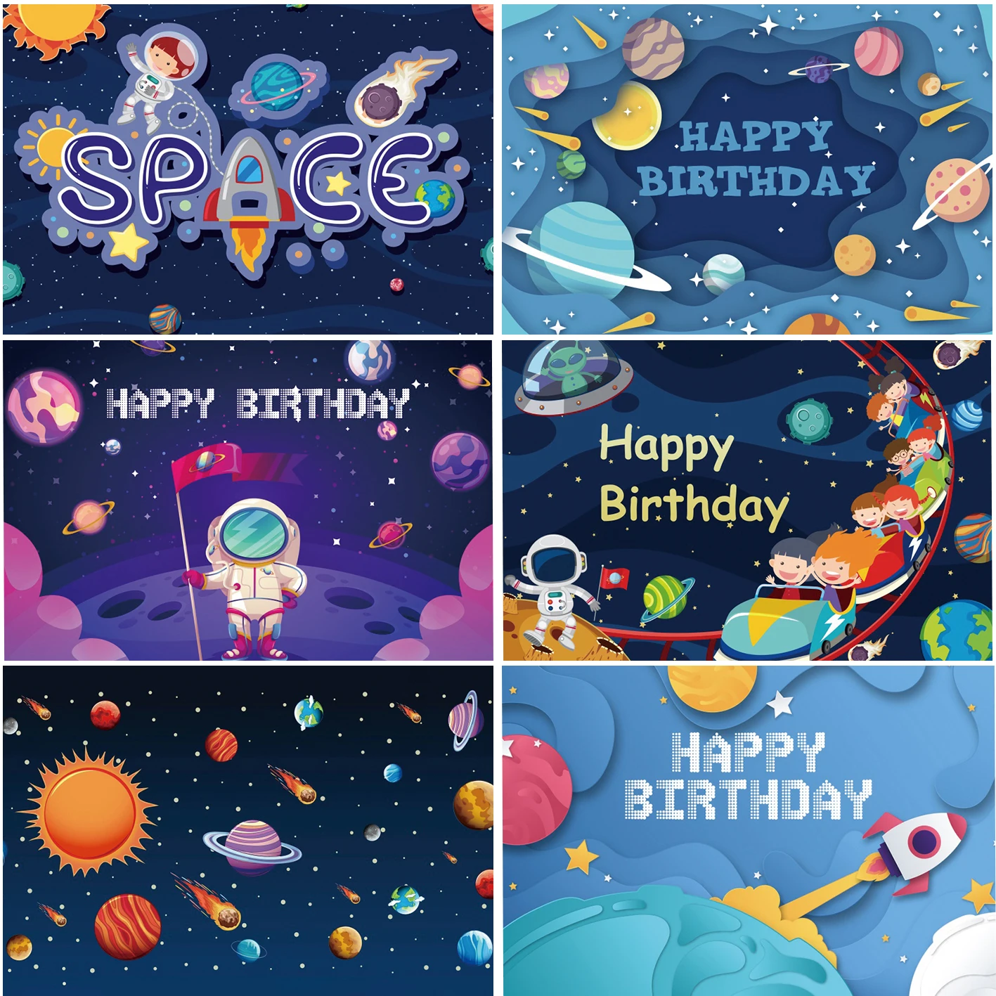 

Universe Space Planet Spacecraft Astronaut Photography Background For Boys Kids Birthday Party Baby Shower Photo Booth Backdrops