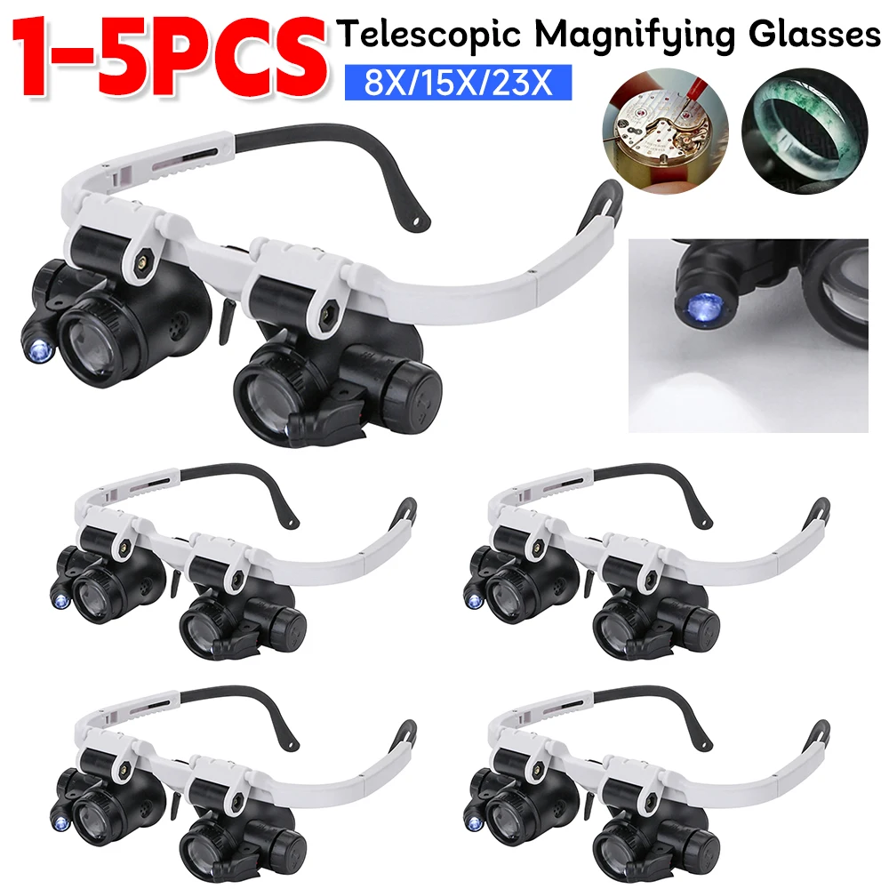 Magnifying Glass with 2 Led Light 8X 15X 23X Telescopic Magnifier Loupes Glasses for Electronic Welding Watch Repair Tool 1-5pcs magnifying glass jewelry magnifier jewelry magnifying glass soldering magnifier soldering repair magnifier