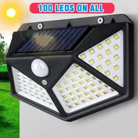 1-4 pièces applique murale LED solaire, 100 LED lumières de capteur de mouvement extérieur lampe murale solaire étanche pour clôture de jardin cour voie escaliers 1
