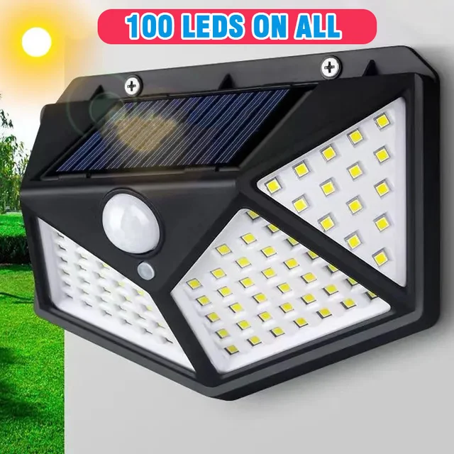 1-4 pièces applique murale LED solaire, 100 LED lumières de capteur de mouvement extérieur lampe murale solaire étanche pour clôture de jardin cour voie escaliers 1