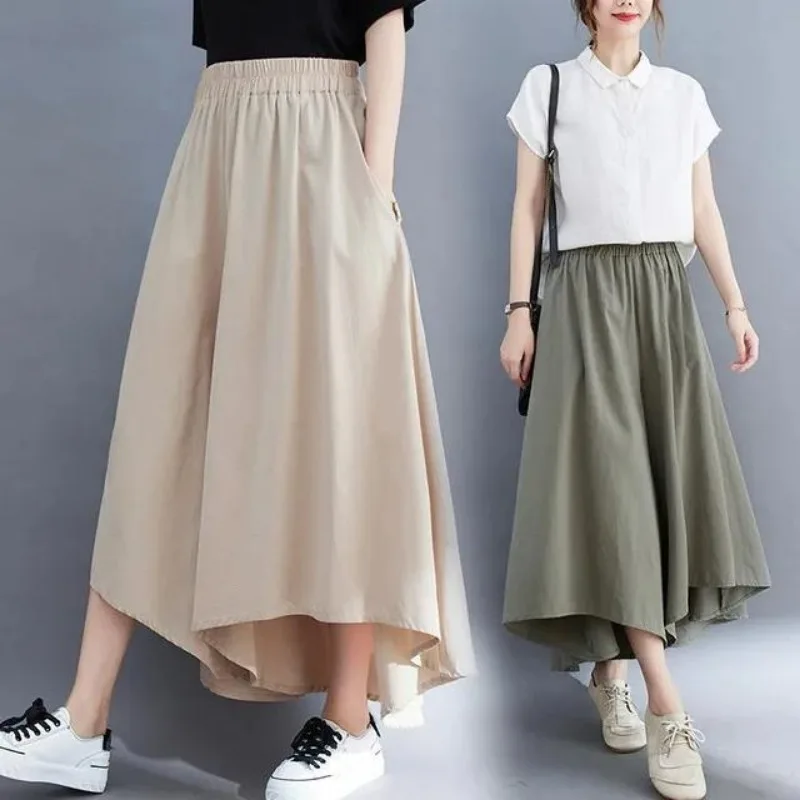 Big Size Loose Casual Irregular Cropped Pants Women Clothing Spring Summer High Waist Wide-legged Pants Solid Skirt Trouser New