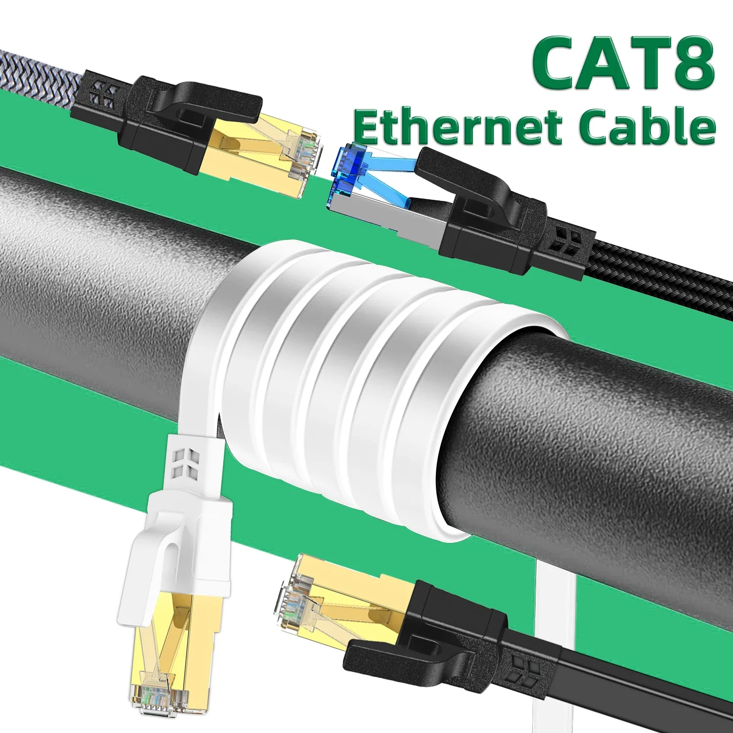Cat8 Ethernet Cable Flat Lan Cable High Speed RJ45 40Gbps Home Networking Router Modem Computer PC Ps4 TV Laptops