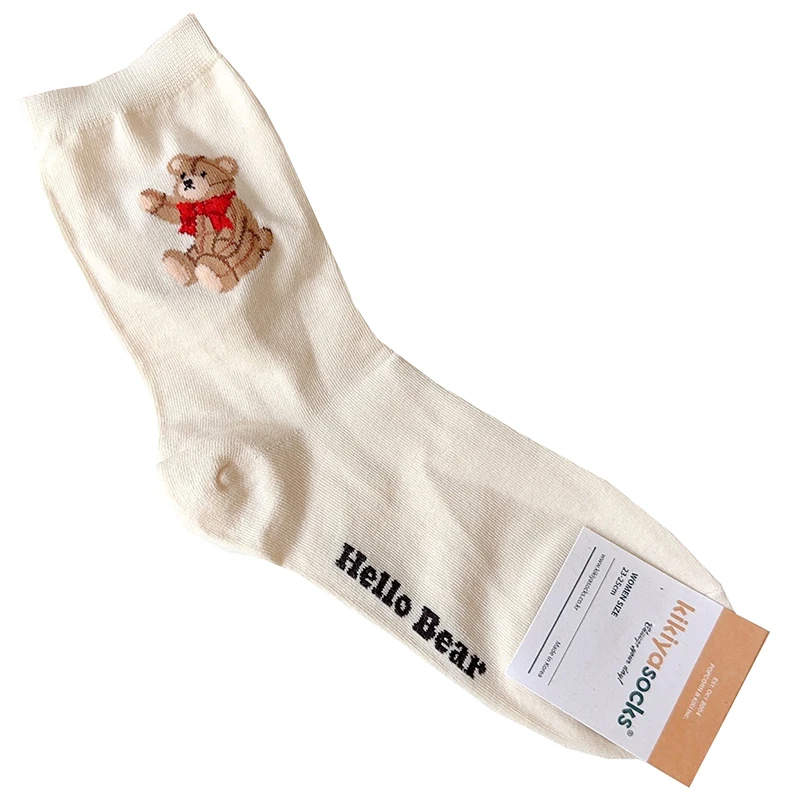 Elegant Lady Bear Cartoon Women's Cute Cotton Socks - Harajuku Style Novelty Breathable Christmas Gift