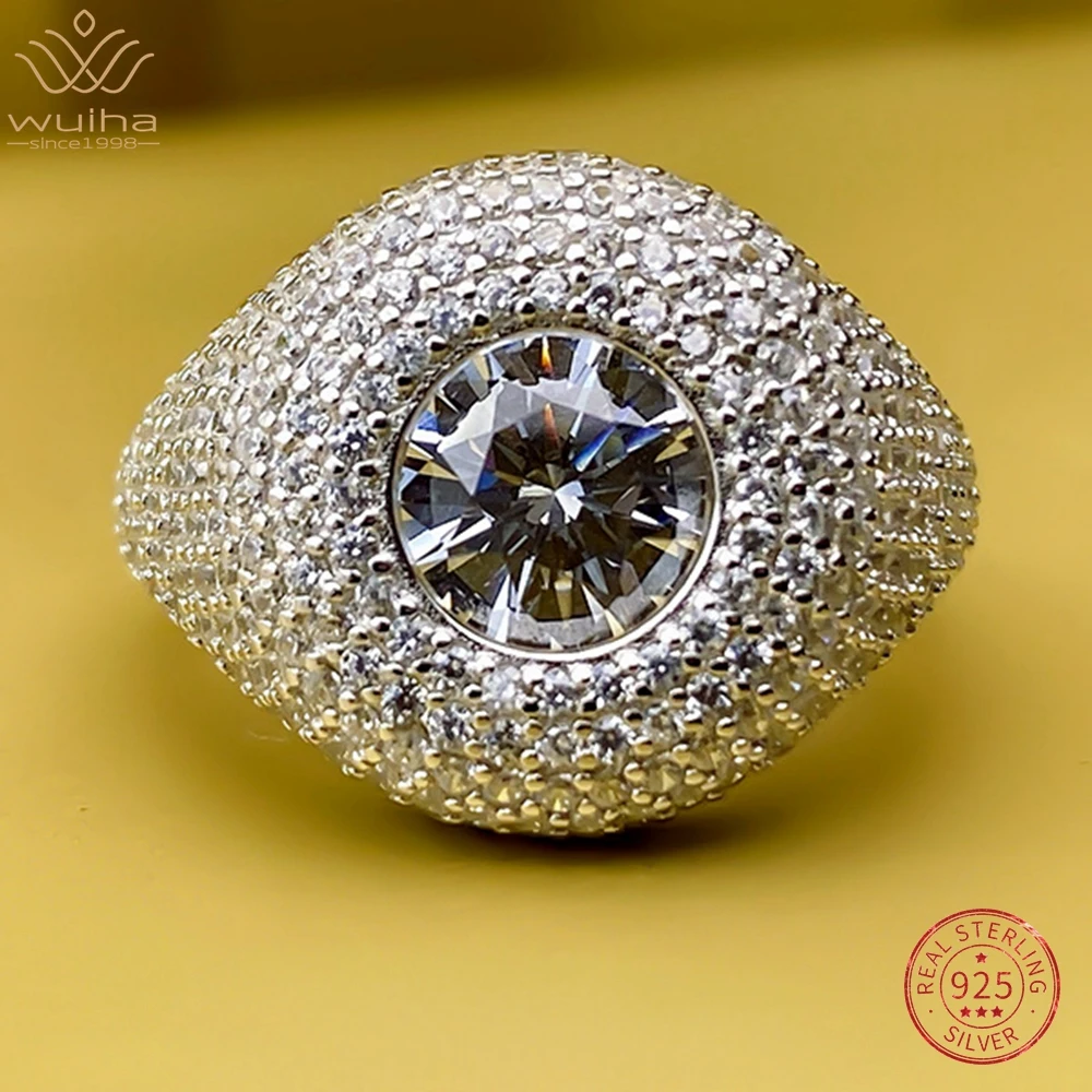 

WUIHA Real 925 Sterling Silver 18K White Gold Round Full Synthetic Diamond Ring for Women Men Hip Hop Rock Jewelry Drop Shipping