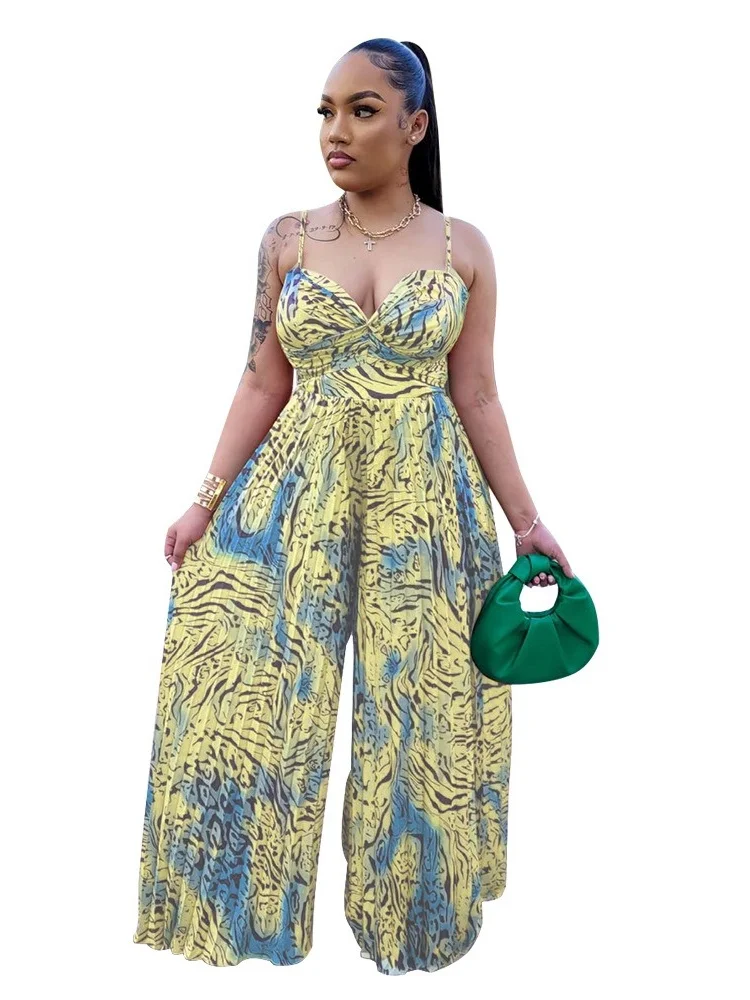 Wmstar Jumpsuits Women Wholesale Fashion Clothing 2025 Bestselling Printed Halter Leated One Piece Pants Club Rompers Summer