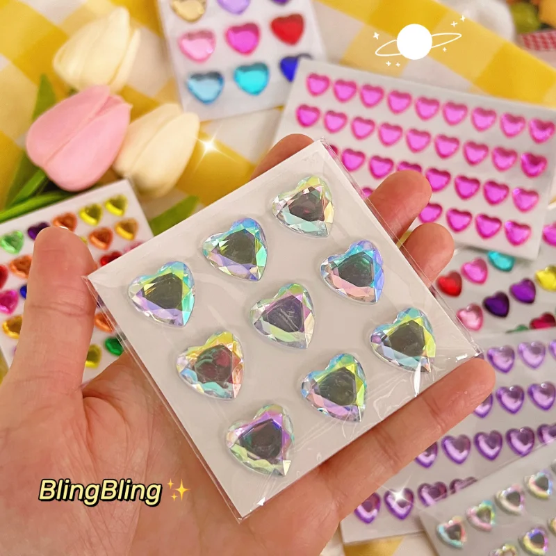 3D Crystal Heart Shining Stickers for DIY Crafts and Journaling
