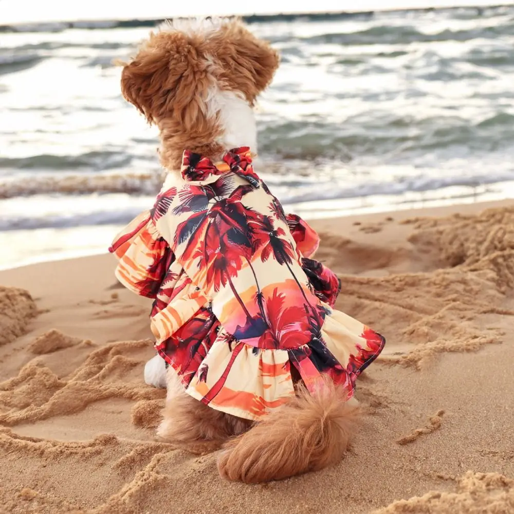 Fashion Hawaiian Style Pet Beach Shawl Skirt Cool Breathable Dog Vacation Skirt Sun Protection Cat Cape Dress Pet Supplies